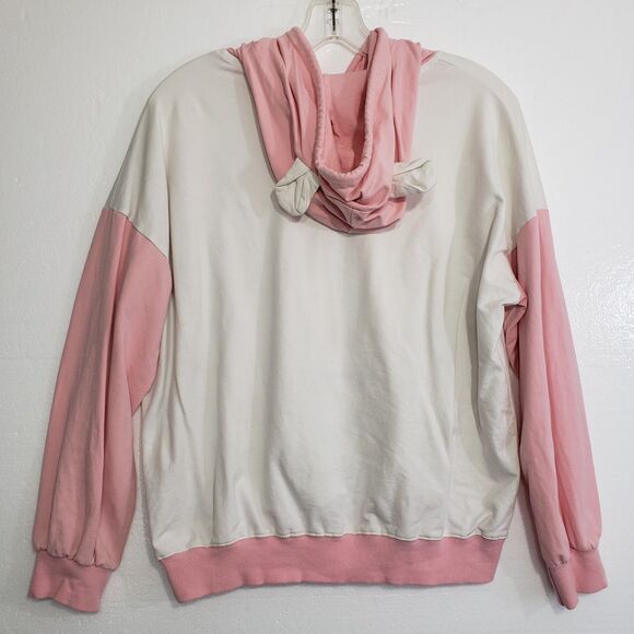 Adorable Women's Hooded Pink and White Pullover Sweater, Est. Size Medium - Picture 11 of 11